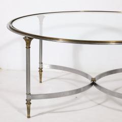 Mid Century Round Glass Brass Steel Cocktail Table Manner of Maison Jansen - 3523754
