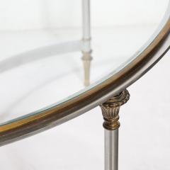 Mid Century Round Glass Brass Steel Cocktail Table Manner of Maison Jansen - 3523874