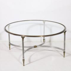 Mid Century Round Glass Brass Steel Cocktail Table Manner of Maison Jansen - 3523880