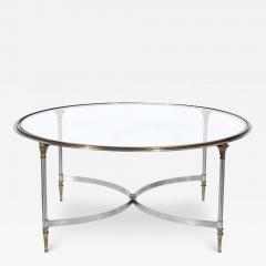 Mid Century Round Glass Brass Steel Cocktail Table Manner of Maison Jansen - 3527457