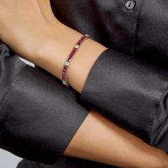 Mid Century Ruby and Diamond Line Bracelet - 4313068