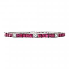 Mid Century Ruby and Diamond Line Bracelet - 4319536