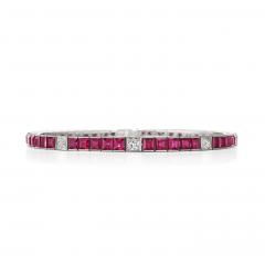 Mid Century Ruby and Diamond Line Bracelet - 4319539