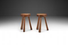 Mid Century Rustic Three Legged Solid Wood Stools Europe ca 1940s - 2719113