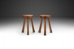 Mid Century Rustic Three Legged Solid Wood Stools Europe ca 1940s - 2719114