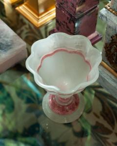 Mid Century Scalloped White Onyx and Rhodonite Bowl with Footed Base - 3434505