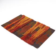 Mid Century Scandinavian High Pile Red and Orange Rya Rug - 3837342