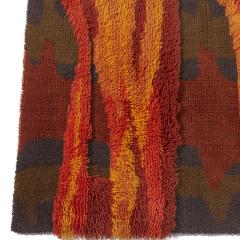 Mid Century Scandinavian High Pile Red and Orange Rya Rug - 3837343