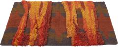 Mid Century Scandinavian High Pile Red and Orange Rya Rug - 3848529