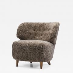 Mid Century Scandinavian Lounge Chair in Sheepskin Scandinavia ca 1950s - 2385224