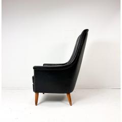 Mid Century Scandinavian Modern Black Leather High Back Lounge Chair - 4809337