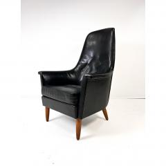 Mid Century Scandinavian Modern Black Leather High Back Lounge Chair - 4809338