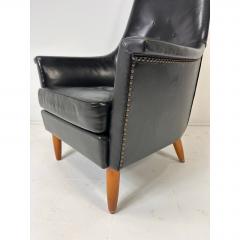 Mid Century Scandinavian Modern Black Leather High Back Lounge Chair - 4809339