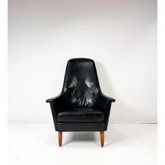 Mid Century Scandinavian Modern Black Leather High Back Lounge Chair - 4809342