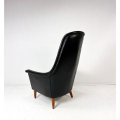 Mid Century Scandinavian Modern Black Leather High Back Lounge Chair - 4809343