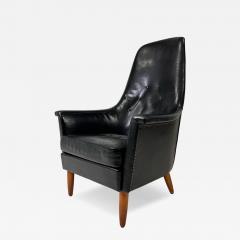 Mid Century Scandinavian Modern Black Leather High Back Lounge Chair - 4812855