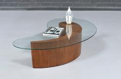 Mid Century Sculpted Walnut Biomorphic Shaped Coffee Table w Glass Top - 4713339