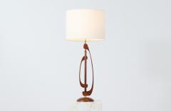 Mid Century Sculpted Walnut Table Lamp with Brass Accent - 3116592