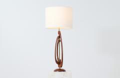 Mid Century Sculpted Walnut Table Lamp with Brass Accent - 3116613