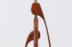 Mid Century Sculpted Walnut Table Lamp with Brass Accent - 3116714