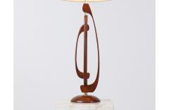 Mid Century Sculpted Walnut Table Lamp with Brass Accent - 3116715