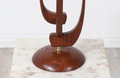 Mid Century Sculpted Walnut Table Lamp with Brass Accent - 3116718