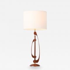 Mid Century Sculpted Walnut Table Lamp with Brass Accent - 3123178