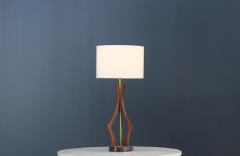 Mid Century Sculpted Walnut with Brass Accent Table Lamp - 3666667