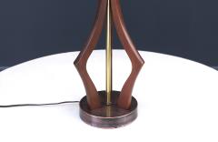 Mid Century Sculpted Walnut with Brass Accent Table Lamp - 3666672
