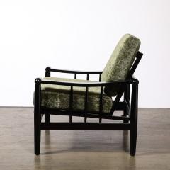 Mid Century Sculptural Ebonized Walnut Green Fabric Rounded Pommel Club Chair - 4141945