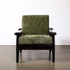 Mid Century Sculptural Ebonized Walnut Green Fabric Rounded Pommel Club Chair - 4141947