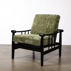 Mid Century Sculptural Ebonized Walnut Green Fabric Rounded Pommel Club Chair - 4141951