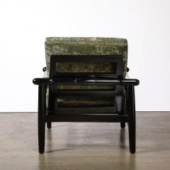 Mid Century Sculptural Ebonized Walnut Green Fabric Rounded Pommel Club Chair - 4141974