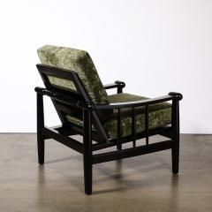 Mid Century Sculptural Ebonized Walnut Green Fabric Rounded Pommel Club Chair - 4141978
