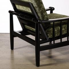 Mid Century Sculptural Ebonized Walnut Green Fabric Rounded Pommel Club Chair - 4141983