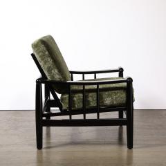 Mid Century Sculptural Ebonized Walnut Green Fabric Rounded Pommel Club Chair - 4141987