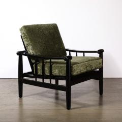 Mid Century Sculptural Ebonized Walnut Green Fabric Rounded Pommel Club Chair - 4141992