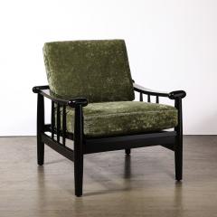Mid Century Sculptural Ebonized Walnut Green Fabric Rounded Pommel Club Chair - 4142001