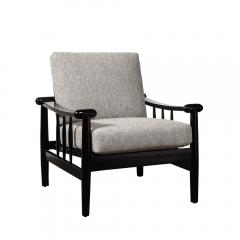 Mid Century Sculptural Ebonized Walnut Grey Fabric Rounded Pommel Club Chairs - 3645578