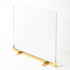 Mid Century Sculptural Polished Brass Glass Fireplace Screen - 4792444