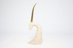 Mid Century Sculptural Tessellated Travertine Gazelle Head with Brass Horns - 2050673