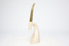 Mid Century Sculptural Tessellated Travertine Gazelle Head with Brass Horns - 2050674