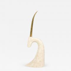 Mid Century Sculptural Tessellated Travertine Gazelle Head with Brass Horns - 2051304