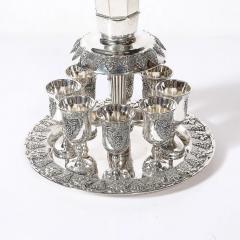 Mid Century Silver Plated Fountain Kiddush Cup Set in Grape Vine Motif - 4720069