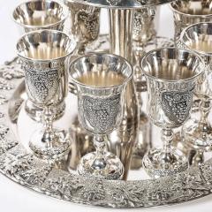 Mid Century Silver Plated Fountain Kiddush Cup Set in Grape Vine Motif - 4720071
