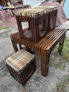 Mid Century Slat Board Dining Table and Stools - 4383298