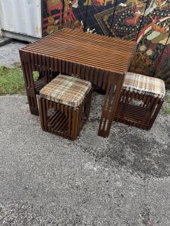 Mid Century Slat Board Dining Table and Stools - 4383380