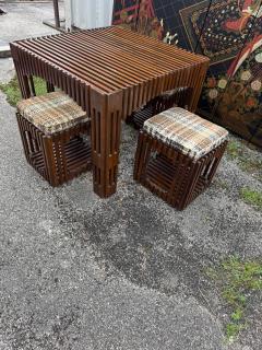 Mid Century Slat Board Dining Table and Stools - 4383382