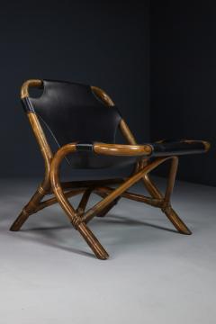 Mid Century Spanish Leather Bamboo Lounge Chair by Cerda - 2548047