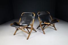 Mid Century Spanish Leather Bamboo Lounge Chair by Cerda - 2548048